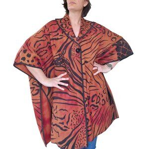 Vintage Dilemma New York Orange Black Animal Print Cape Jacket Oversized OS
